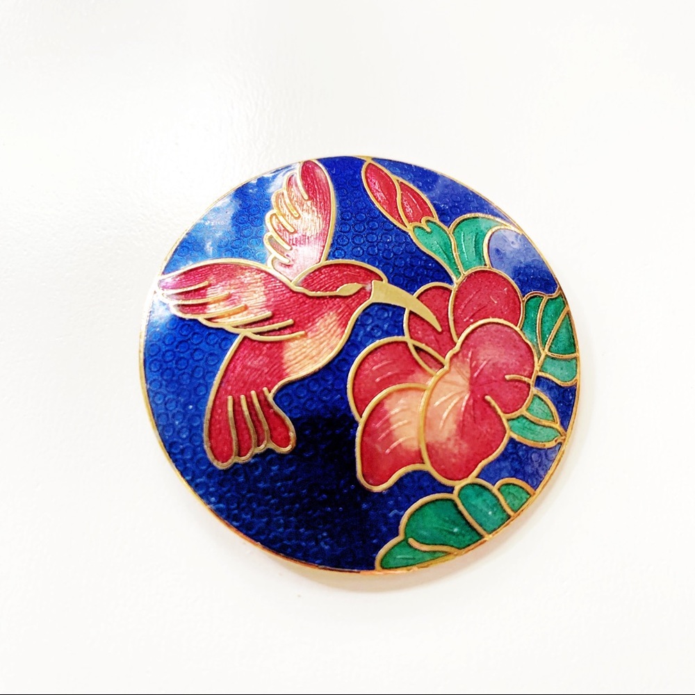 Circle Hummingbird Floral Brooch